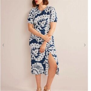 Boden Back Detail Jersey Midi Dress Sapphire Oak Terrace Puff Sleeve US 4R